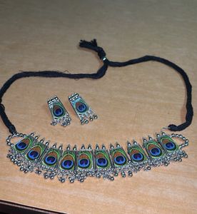 Peacock Feather Necklace &amp; Earring Set