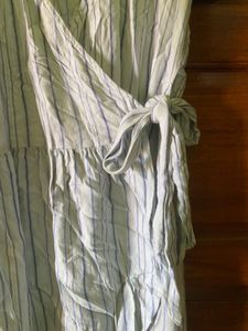 blue striped wrap dress