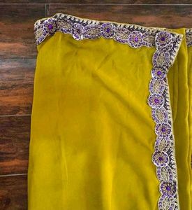 Mehendi-Olive Green Saree With Rich Purple Border