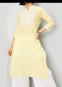 Max Yellow Striped Kurta with Lace Neckline