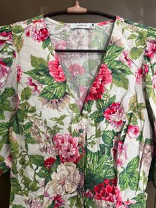Floral Print Puff Sleeve V-Neck Dress