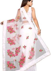 white Net embroidery saree