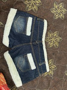 Cozy Denim Shorts with Sherpa Trim