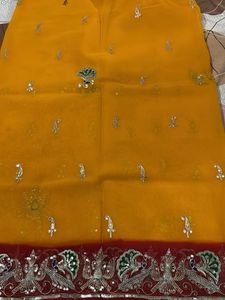 Embroidered Orange Saree