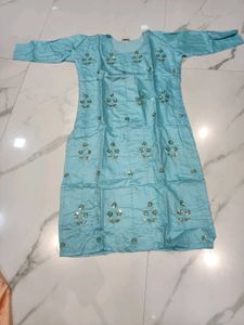 Elegant Blue Embroidered chanderi silk Kurta