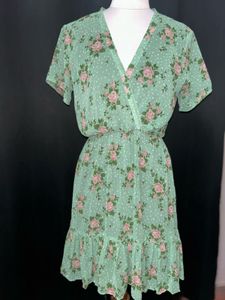 Mint Green Floral Wrap Dress
