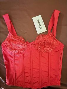 Red Lace Trim Corset Top