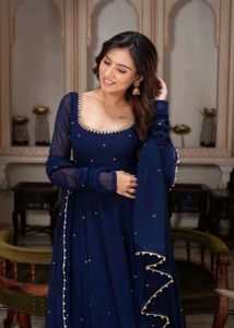 Navy Blue Long Anarkali Dress for Women