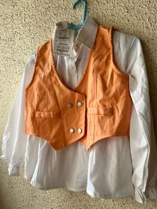 Orange Vest &amp; White Shirt Set new wdttag