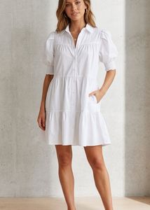 White Tiered Puff Sleeve Mini Dress