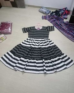 black & white Striped Fit & Flare Dress