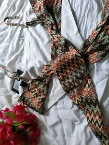 Boho Zigzag Print tie Top