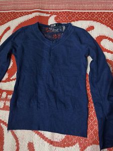 Blue V-Neck Top with Lace Detail and bell sleeves