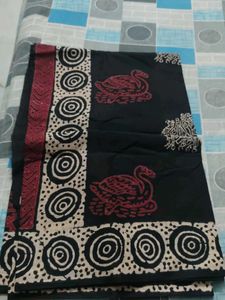 Elegant Black Saree with Swan Print