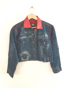 Retro Denim Jacket with Red Accents