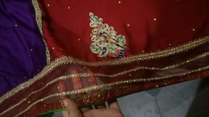 Embroidered Red &amp; Purple Saree with Blouse