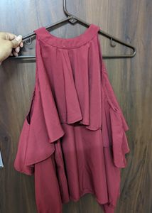Maroon Cut Shoulder Top