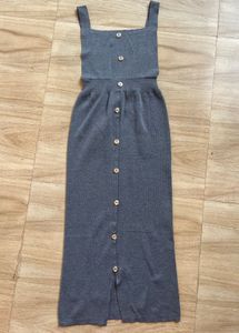Grey Button-Front Midi Dress