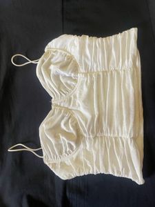 Pretty White Ruched Corset Top