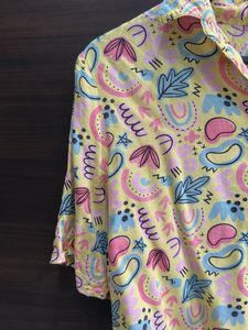 Yellow Abstract Print Cropped Shirt