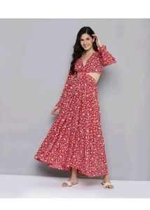 Chic Red Floral Cut-Out Maxi Dress