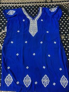 Royal Blue Embroidered Kurta with hand work pearl