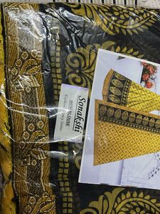 Yellow &amp; Black Saree with Blouse