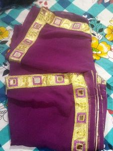 Purple Saree with Gold Border