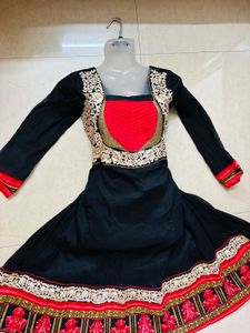 Elegant Black &amp; Red Embroidered Anarkali Kurta