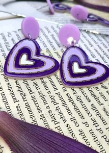 Heart Drop Earrings - Purple