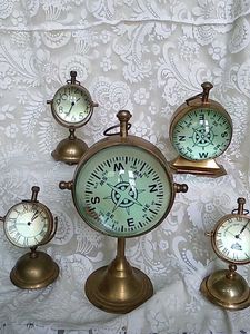 Vintage Brass Ship's Chronometer &amp; Compass Set