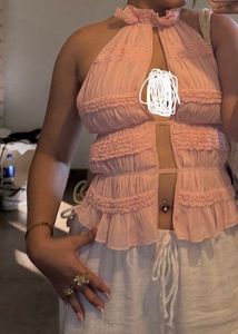 Pink Ruffle Halter Neck Top