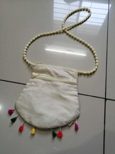 Embroidered Pouch with Beaded Strap