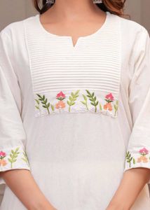 White Kurta with Floral Embroidery