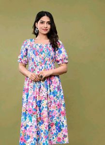Floral Smocked Puff Sleeve Midi Dress