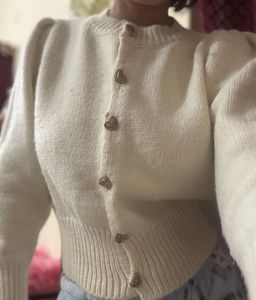 Cream Cardigan with Heart Buttons