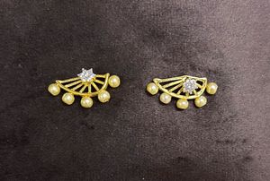Gold-Plated Fan Earrings with Pearls