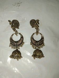 Silk Thread And Peacock oxidized Long Earrings