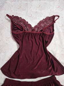 Lace Trimmed Pajama Set and night dress combo