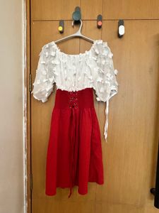 Chic White &amp; Red Off-Shoulder Dress