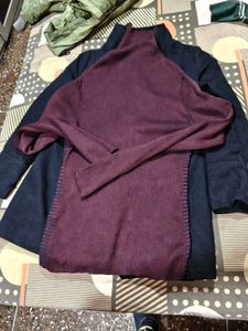 Stylish Navy Blue coat winters  turtleneck top