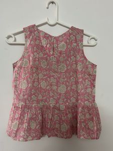 Pink Floral Peplum Kurti Top