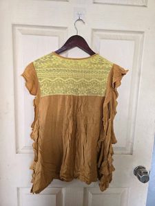 Bohemian Mustard Yellow Top with Ruffle Sleeves