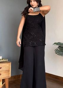 Elegant Black Sequined Kurta Set with Palazzo