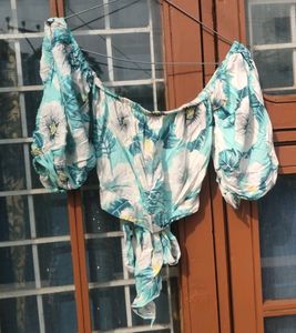 Koovs Pull Sleeve Tie Back Tube Top