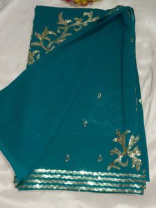 Teal Embellished Saree with blouse