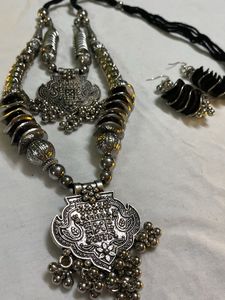 Oxidised Silver Tribal Necklace Set