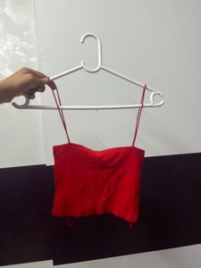 Red Ribbed Crop Top