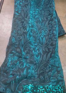 Teal Jacquard Saree with Sequins
