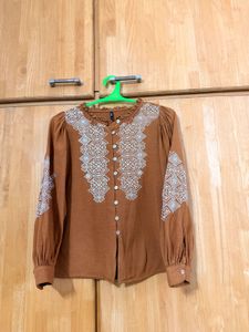 Boho Embroidered Button-Up Blouse